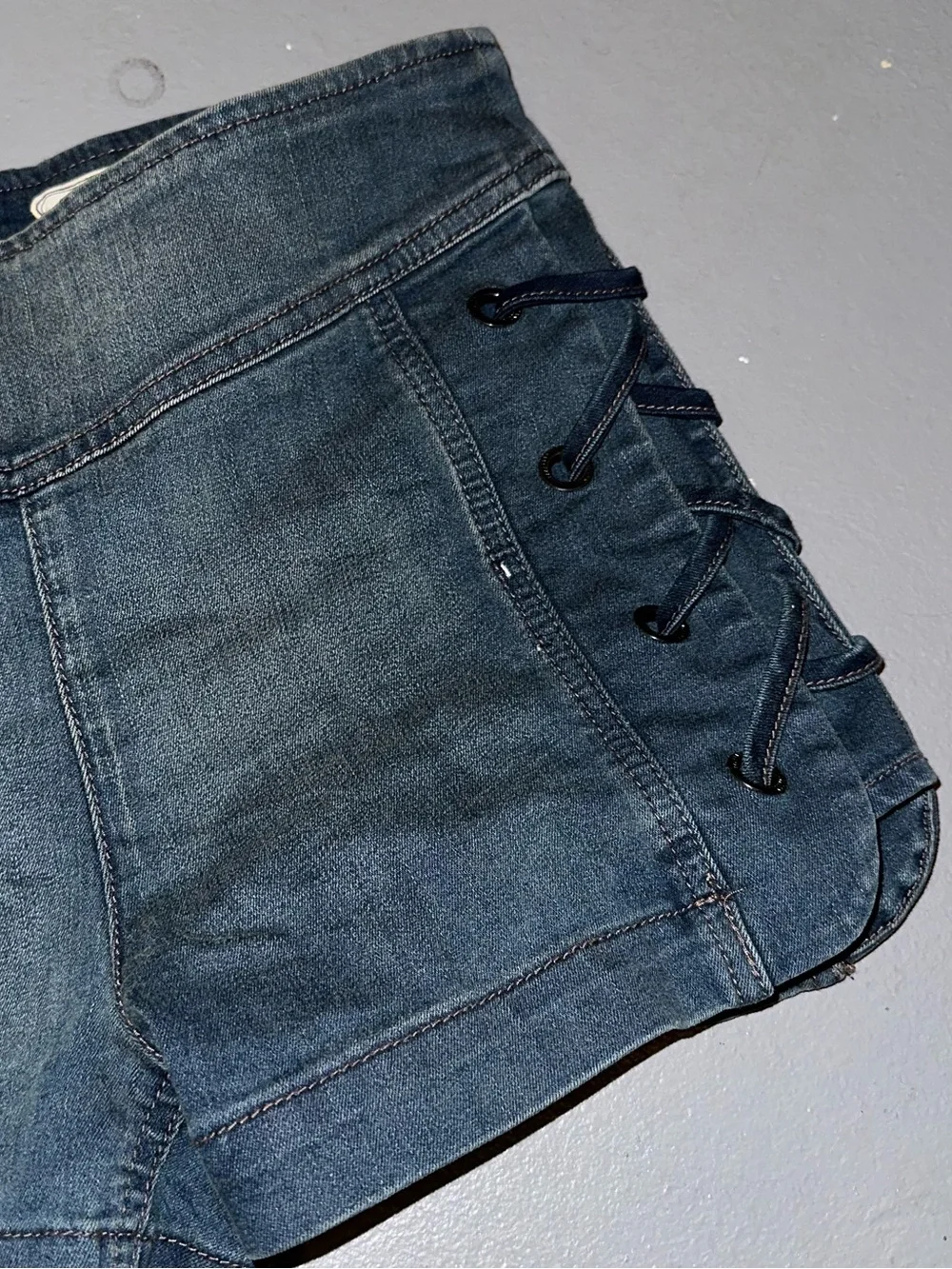 Free people Denim Lace-Up Women's Shorts - Dark Blue - Picture 4 of 5